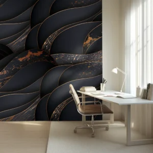 Toile tendue murale Vagues noires & bronze, posée dans un intérieur