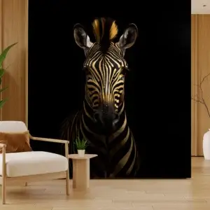 Toile tendue murale Zèbre doré, posée dans un intérieur