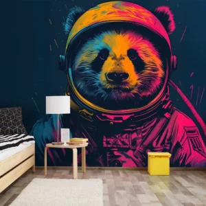 Toile tendue murale Panda Cosmonaute, posée dans un intérieur
