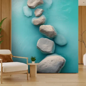 Toile tendue murale Chemin de pierres, posée dans un intérieur