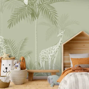 Toile tendue murale Les Girafes dans leur Jungle - KAKI, posée dans un intérieur