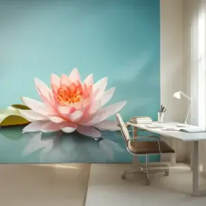 Toile tendue murale Fleur de Lotus rose, posée dans un intérieur