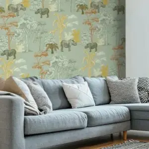 Toile tendue murale Ballade au milieu des Rhinocéros, posée dans un intérieur
