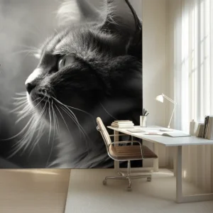 Toile tendue murale Le chat et son Papillon, posée dans un intérieur
