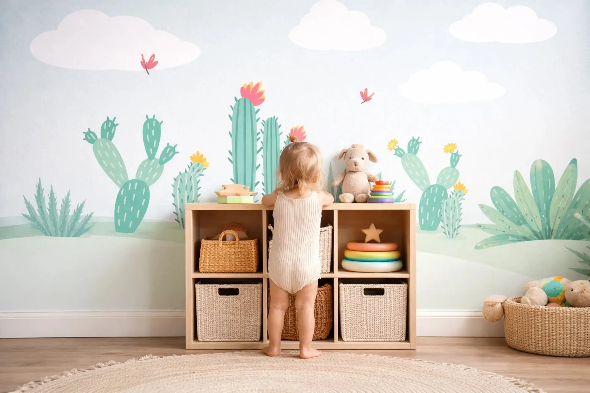 Chambre d'enfant avec toile tendue motif cactus