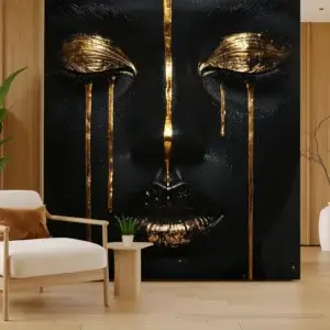 Toile tendue murale Golden cries, posée dans un intérieur
