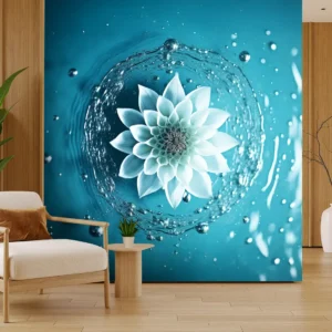 Toile tendue murale Lotus et ondes vibratoires, posée dans un intérieur