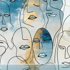 Toile tendue murale Visages et textures, posée dans un intérieur