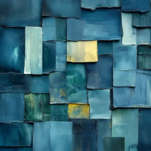 Toile tendue murale Patchwork bleu et or, deuxième visuel
