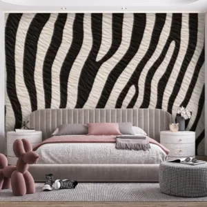 Toile tendue murale Zèbre texturé, posée dans un intérieur