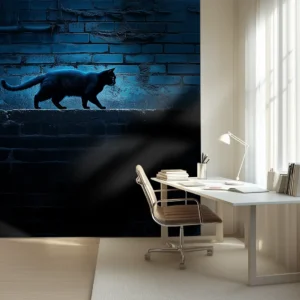 Toile tendue murale Chat sur le mur, posée dans un intérieur